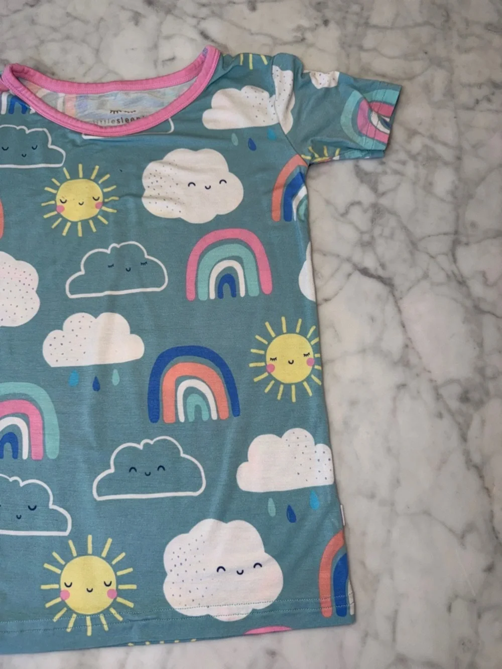 Little Sleepies Blue Rainbow & Sunshine Pajama Set with Pink Trim 4T - Picture 6 of 6